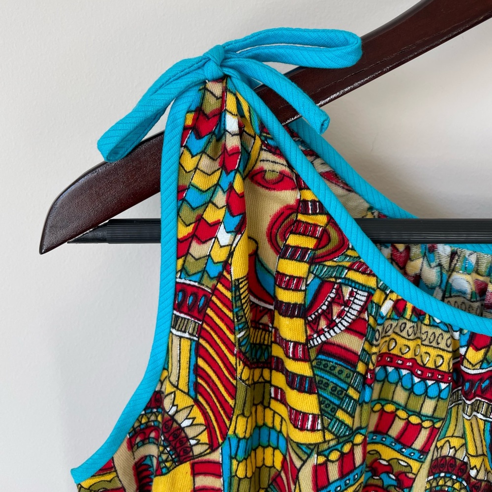 VINTAGE 80s Egyptian Tunic-Style Brightly Colored Shirt with Shoulder Ties - Picture 4 of 8